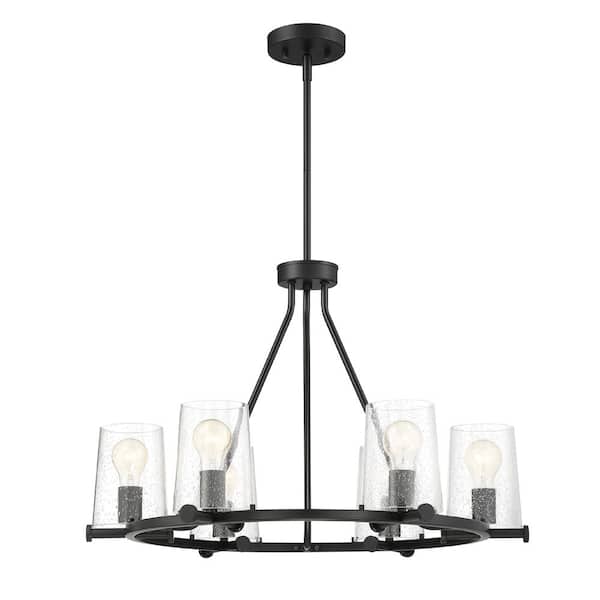 Designers Fountain Matteson 6-Light Matte Black Chandelier with Clear Seedy Glass Shades For Dining Rooms