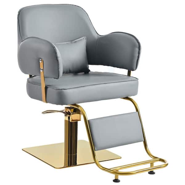 PU Leather Adjustable Ergonomic Barber Chair Salon Chair for Hair Stylis 360° Swivel Hydraulic Chair in Gray