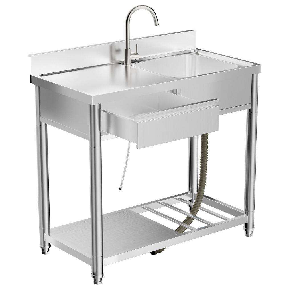 Freestanding 304 Stainless Steel Prep Table Outdoor Serving Cart Utility Sink with Workbench & Storage Shelf price history on PriceWatchPro