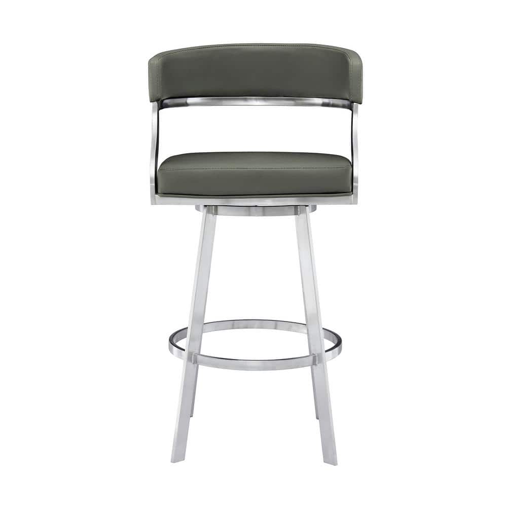 Dione 20" Gray Faux Leather Swivel Metal Bar Stool