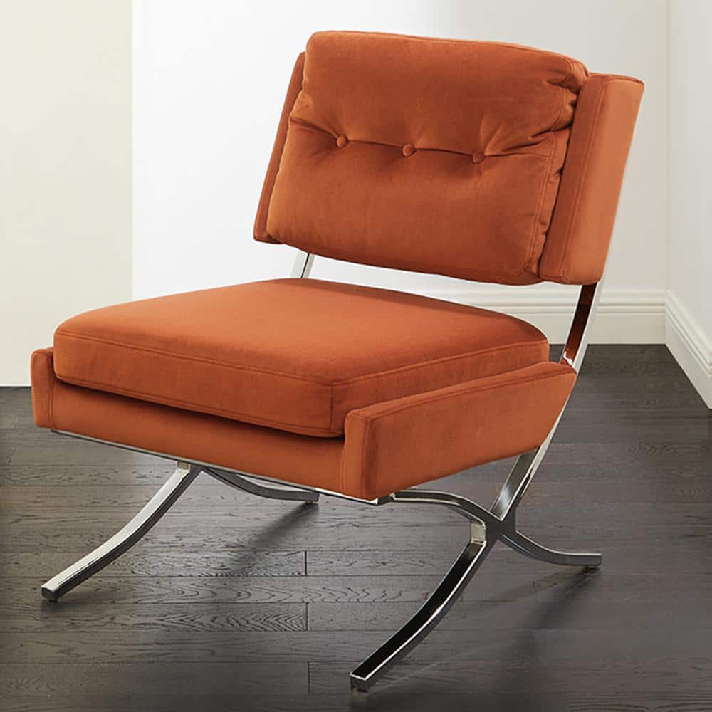 Art Leon Sally Orange Velvet Accent Side Chair with XCrossed Metal