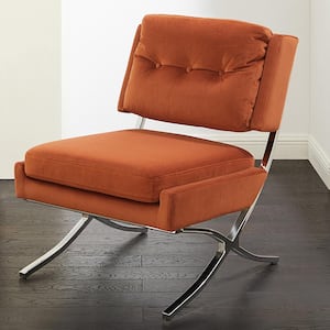Sally Orange Velvet Accent Side Chair with X-Crossed Metal Legs