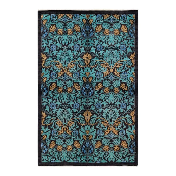 Solo Rugs Arts and Crafts One-of-a-Kind Contemporary Black 4 ft. 10 in. x 7 ft. 8 in. Floral Area Rug