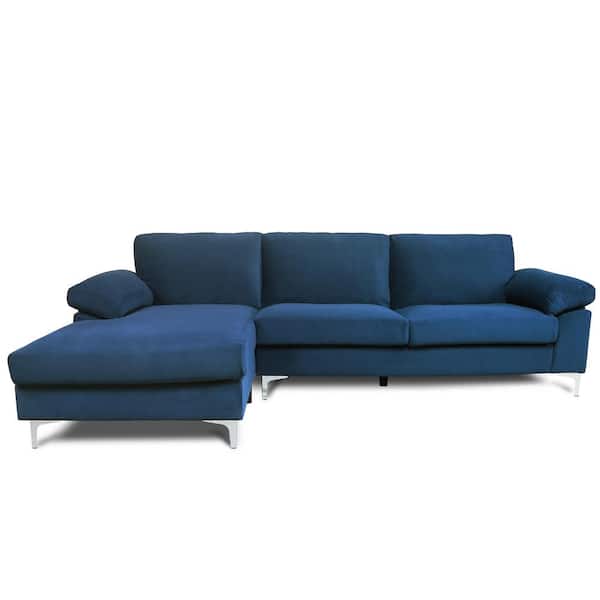 Z-joyee 103.5 in. Pillow Top Arm 2-Piece L Shaped Velvet Left Hand Facing Modern Sectional Sofa in Navy Blue