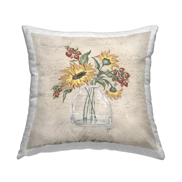 Autumn Sunflowers Vintage Vase Beige Square Outdoor Throw Pillow
