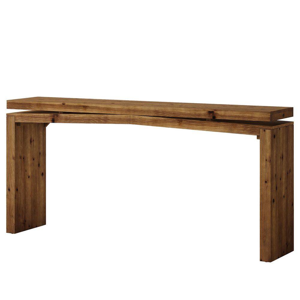 Turrella 63 in. Walnut Brown Rectangle Solid Wood Console Table, Farmhouse Long Entryway Table for Hallway,Living Room