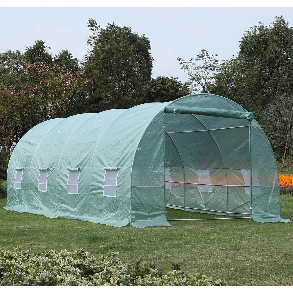 Large Green Steel Frame Walk-In Tunnel Greenhouse with Roll-Up Windows