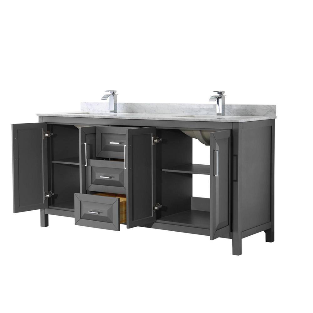 Daria 72" Dark Gray Double Bathroom Vanity with Carrara Marble Top
