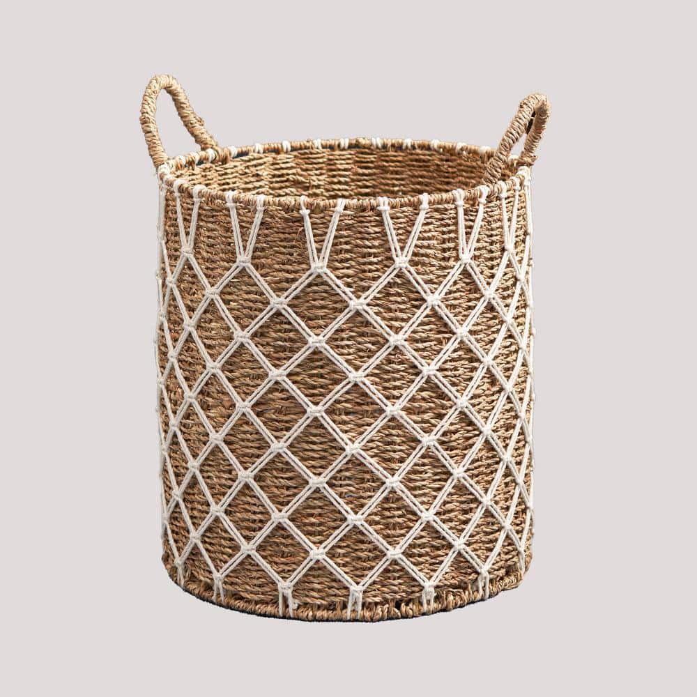 Brown 15 in. x 18.5 in. Water Hyacinth Water Hyacinth and Wicker Woven Deco