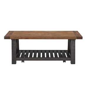 Krause 50 in. Black and Natural Rectangular Solid Wood Coffee Table with Shelf