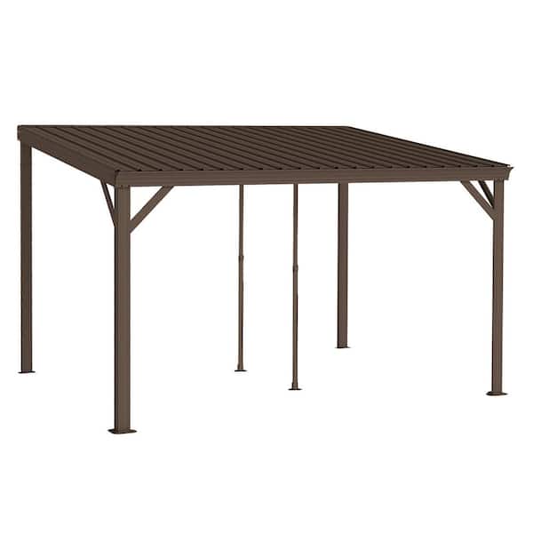 10 ft. x 12 ft. Wall-Mounted Galvanized Steel Roof Gazebo in Brown