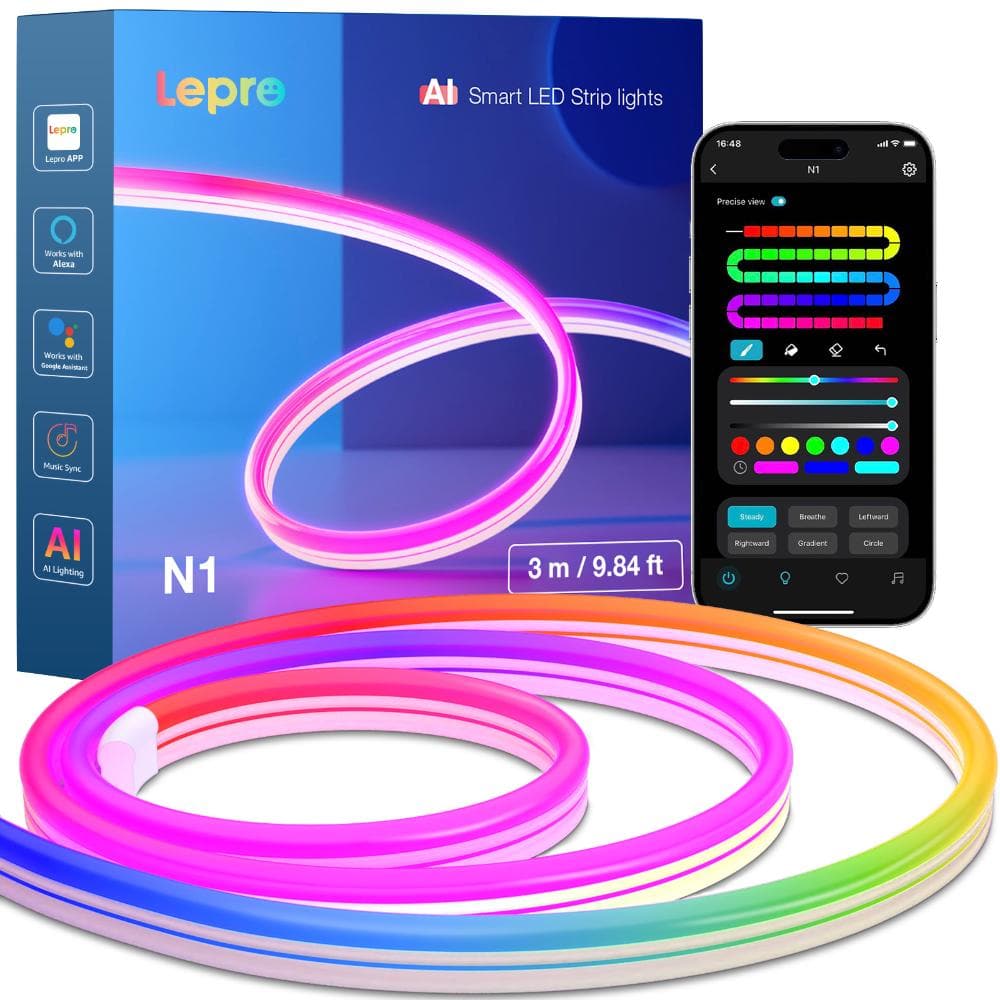 N1 9.84 ft. Smart Plug-in Color Changing  LED Strip Light, RGB Neon Rope Light,APP Voice Control, Wi-Fi Bluetooth price history on PriceWatchPro