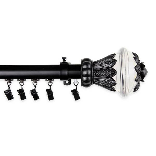 Rod Desyne 86 in. - 120 in. Telescoping Traverse Curtain Rod Kit in Black with Paradise Finial