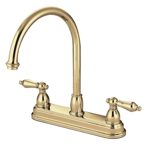 Kingston Brass Restoration 2-Handle Deck Mount Centerset Kitchen Faucets in Polished Brass