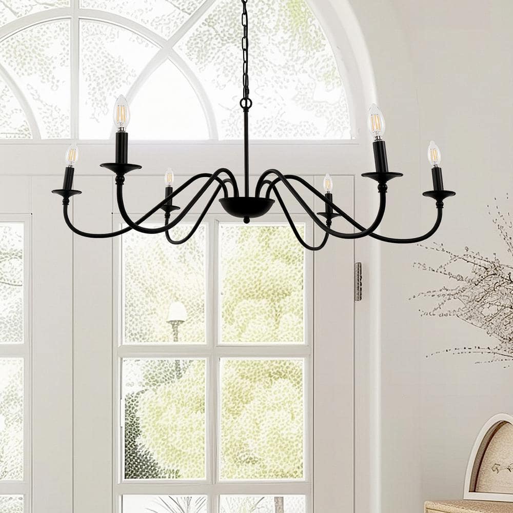 Black Metal 6-Light Candle Style Chandelier