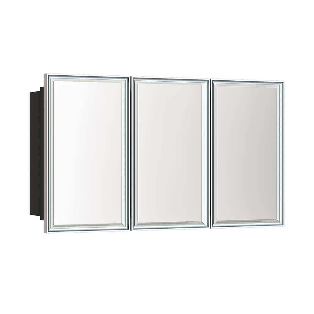 KeonJinn 48 in. W x 30 in. H Rectangular Aluminum Alloy Silver Framed Recessed/Surface Mount ...