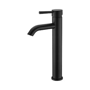 Single Hole Single-Handle Vessel Bathroom Faucet with Drain in Matte Black
