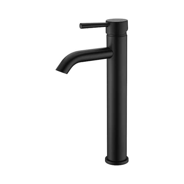 LUXIER Single Hole Single-Handle Vessel Bathroom Faucet with Drain in Matte Black
