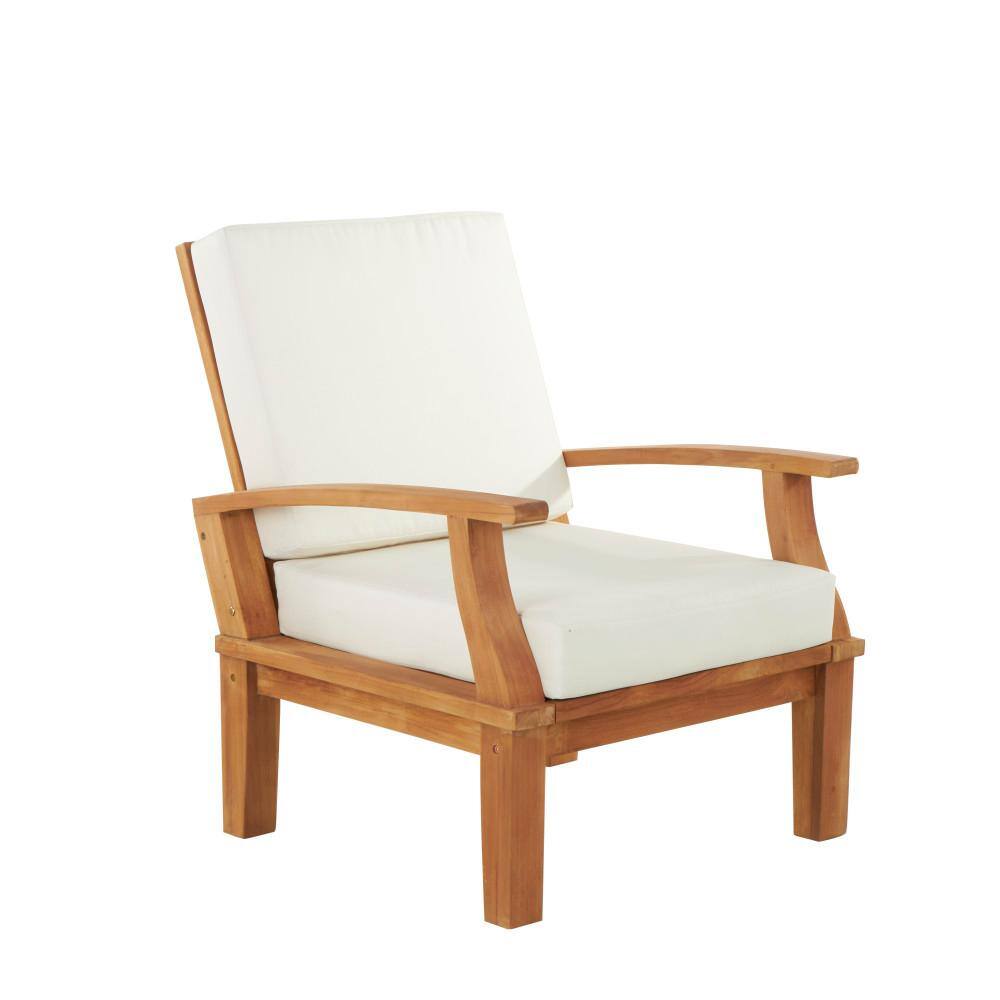 Brown Teak Wood 5-Piece Outdoor Seating Set with Cushions
