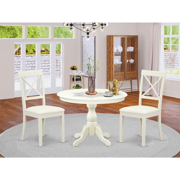 East West Furniture 3-Piece Linen White Finish Solid Wood Top - Dining Room Set - Seats 4