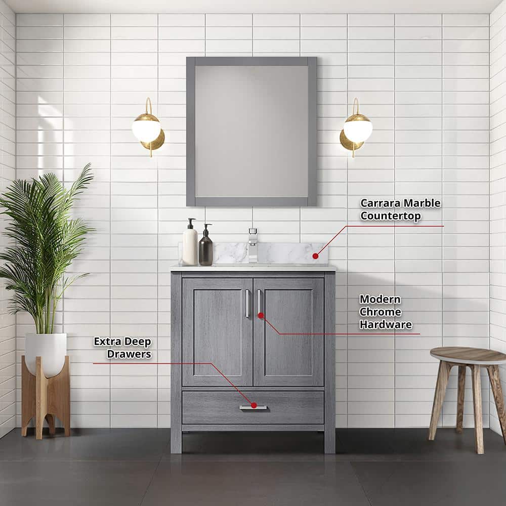 Jacques 30" Distressed Grey Solid Birch Bathroom Vanity