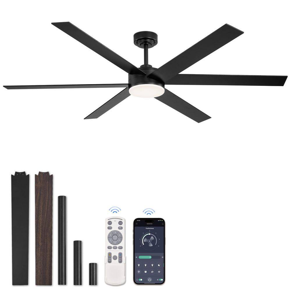 HINNIXY 56 in. Outdoor/Indoor Black and Walnut 6 Blades