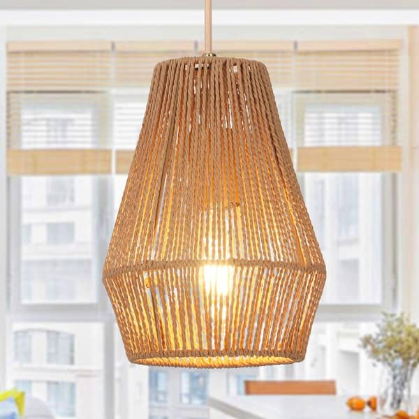 LamQee 60-Watt 1-Light Brown Island Pendant Light with Natural Rope Shade, No Bulbs Included