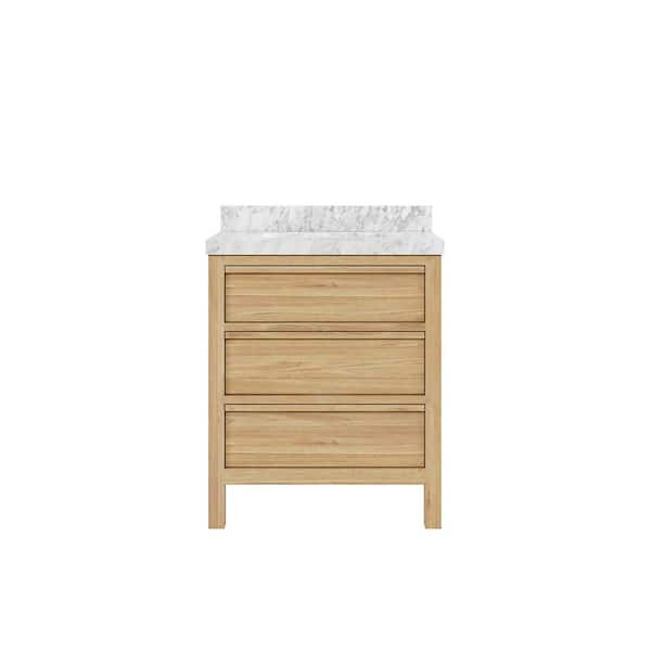 Willow Collections Elizabeth 30 in. W x 22 in. D x 36 in. H Bath Vanity in Natural with 2" Carrara Marble Top