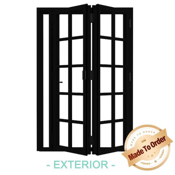 72 in. x 80 in. Right Swing/Outswing Double Tempered Glass Black Aluminum Folding Patio Door