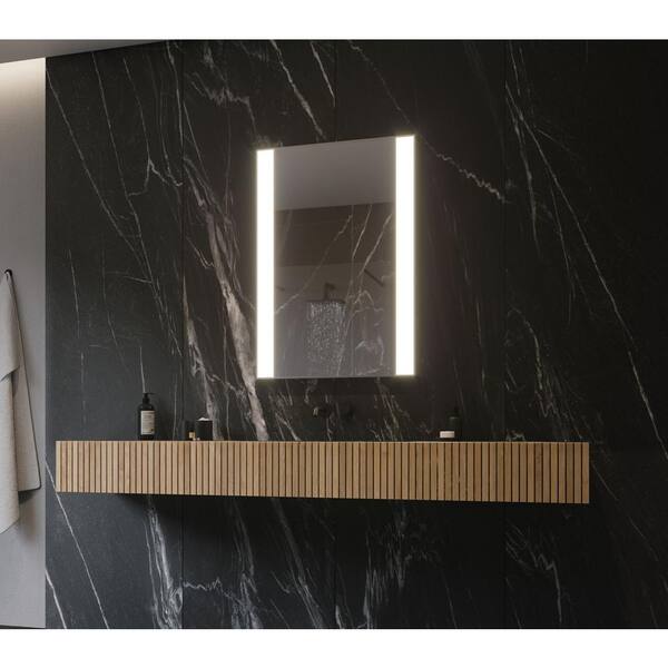 Unbranded 24 in. W x 36 in. H Rectangular Powdered Gray Framed Surface Wall Mounted Bathroom Vanity Mirror 6000K LED