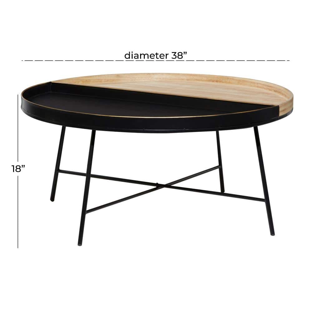 Modern Elegance Round 38" Wood & Black Metal Coffee Table