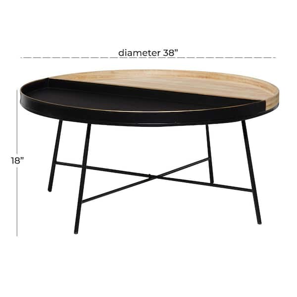38 in. Black Medium Round Metal Split Coffee Table