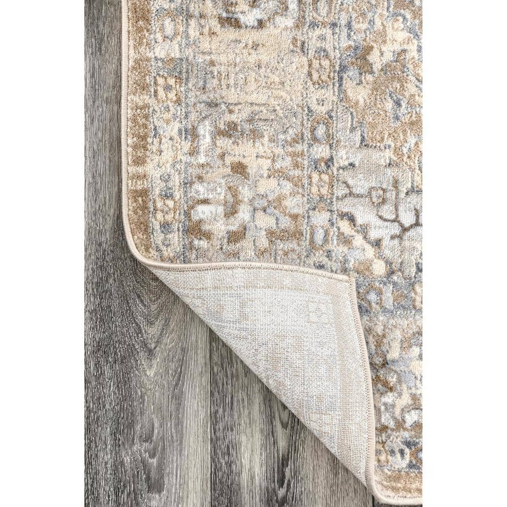 Beige and Gray Synthetic Medallion Rectangular Area Rug
