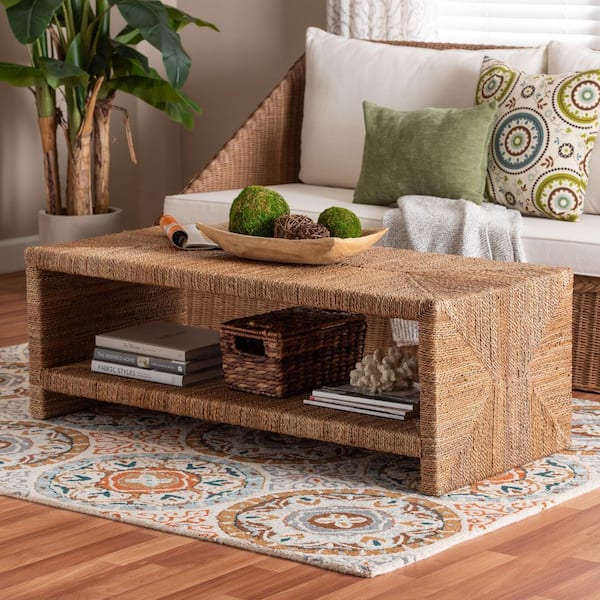 Liza 48 in. Natural Brown Rectangle Seagrass Wicker Coffee Table
