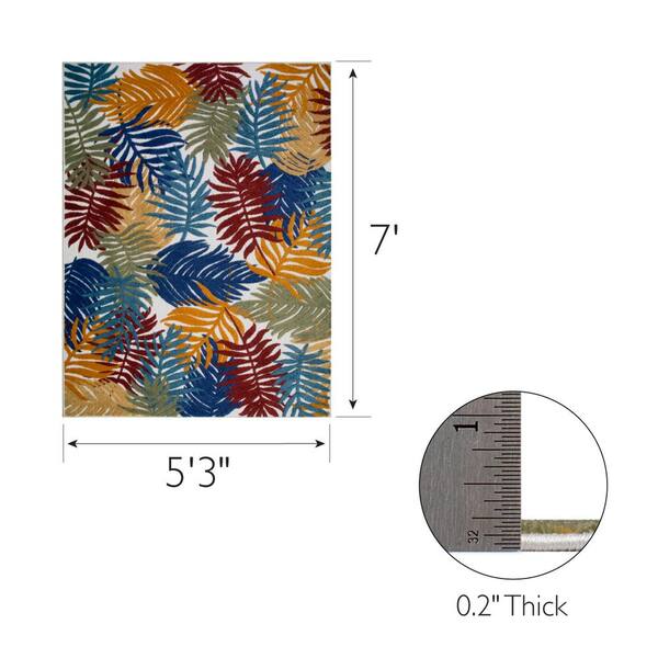 Talipot Palm Multi-Colored 5 ft. x 7 ft. Floral Polypropylene Indoor/Outdoor Area Rug
