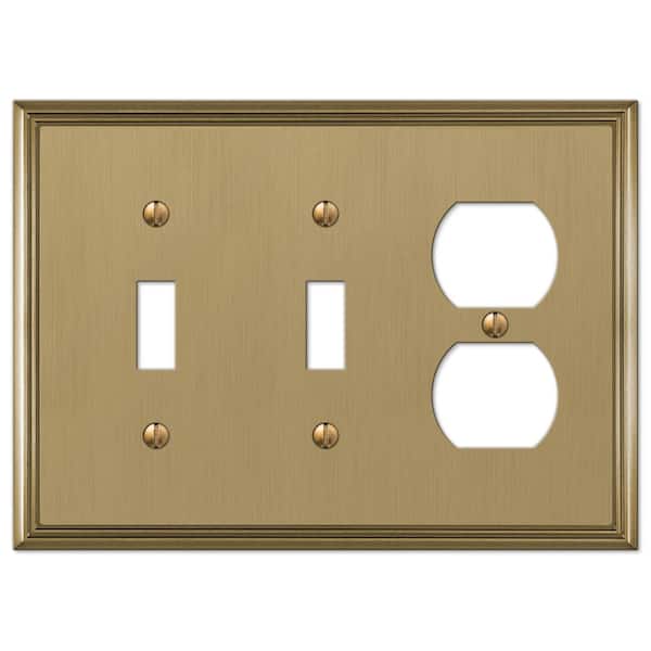 AMERELLE Rhodes 3 Gang 2-Toggle and 1-Duplex Metal Wall Plate - Brushed Bronze