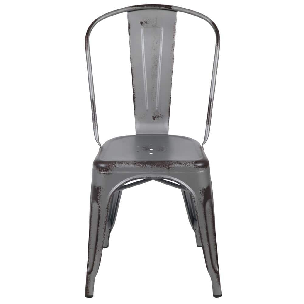 Metal Indoor Outdoor Dining Chair in Silver