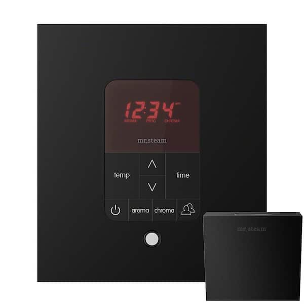 Mr. Steam iTempo Plus Square Steam Shower Control in Matte Black with Polished Chrome Bezel