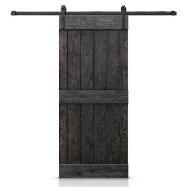 CALHOME Mid-bar Series 24 in. x 84 in. Pre-Assembled Charcoal Black Stained Wood Interior Sliding Barn Door with Hardware Kit