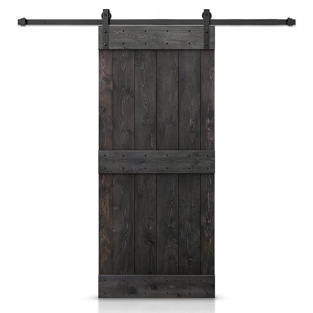 Distressed Mid-Bar 36 in. x 84 in. Charcoal Black Stained Solid Pine Wood Interior Sliding Barn Door with Hardware Kit price history on PriceWatchPro