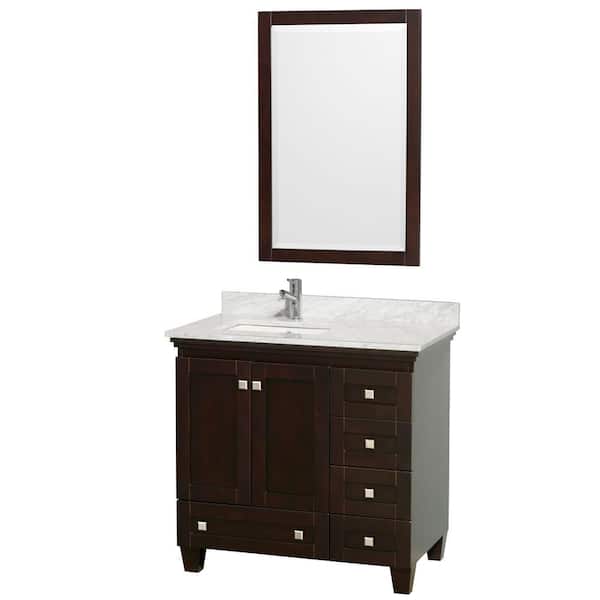 Wyndham Collection Acclaim 36 in. Vanity in Espresso with Marble Vanity Top in Carrara White and Porcelain Under Mounted Sink-DISCONTINUED