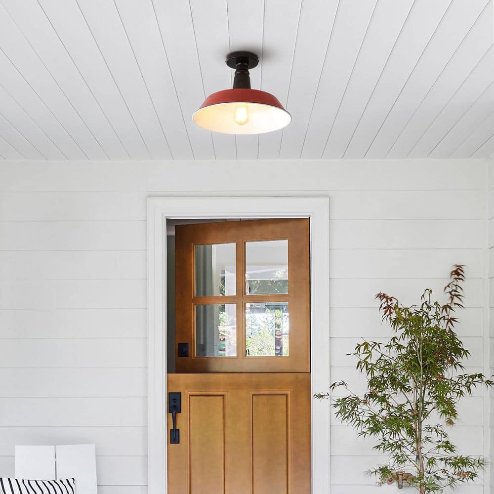 Farmhouse Inspired 14" Red and Black LED Ceiling Light