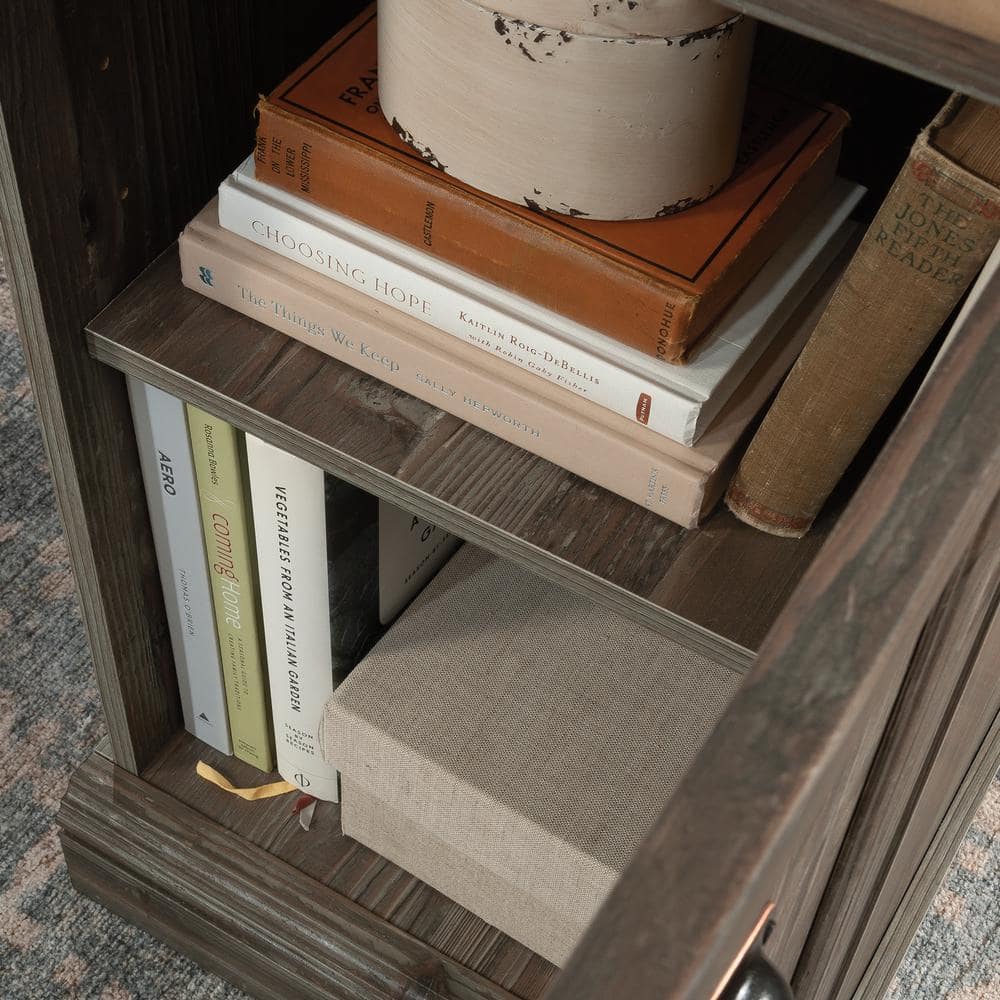 Pebble Pine L-Shaped Computer Desk with Storage and Keyboard Tray
