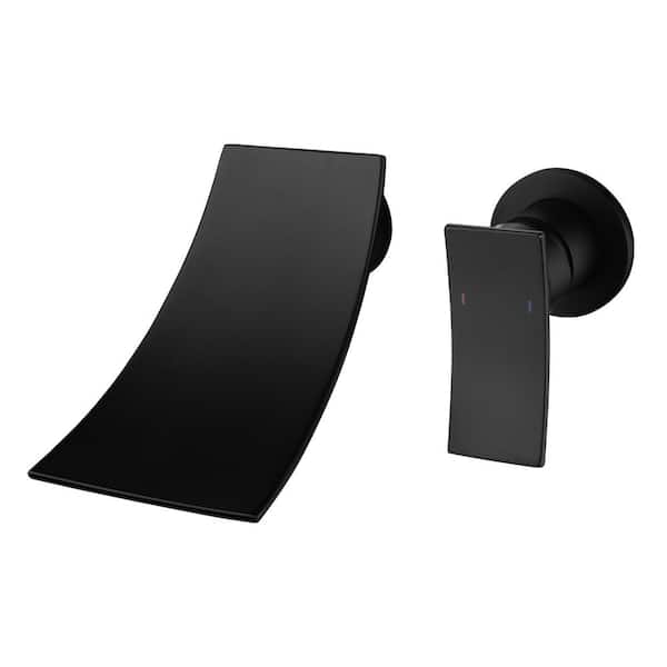 Fapully Single Handle Wall Mounted Bathroom Faucet, 2-Holes Waterfall Bathroom Sink Faucet in Matte Black