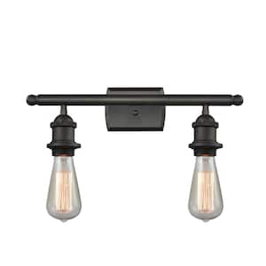 Bare Bulb 16 in. 2 Light Oil Rubbed Bronze Vanity Light with No Shade