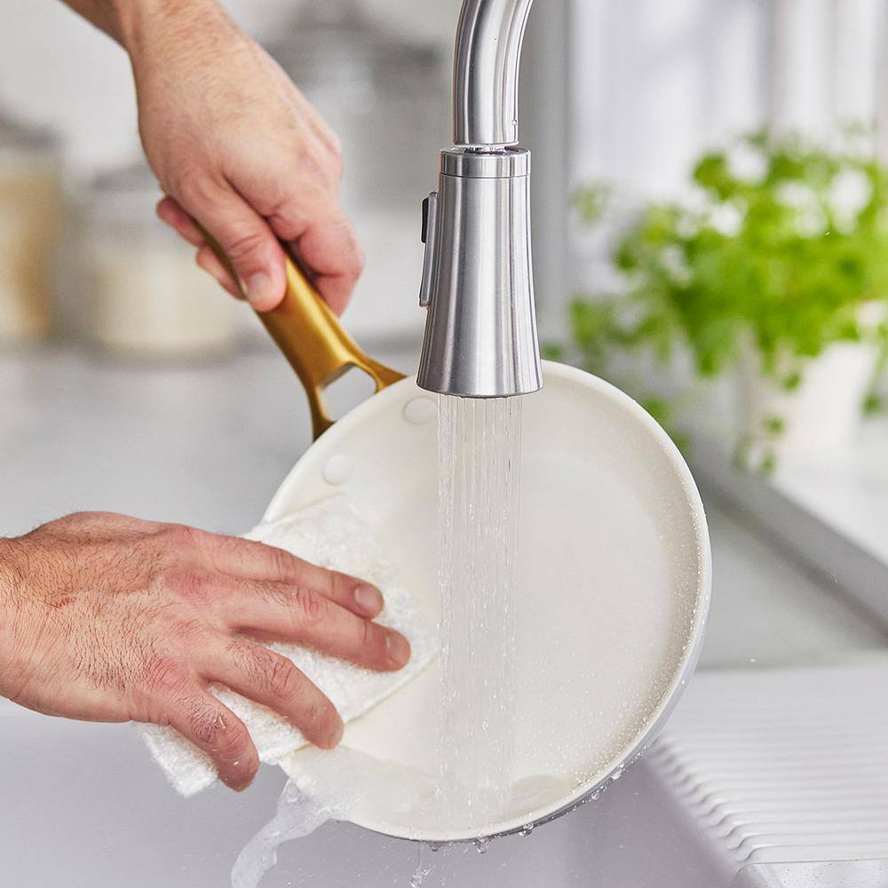 Taupe and Gold Aluminum Ceramic Nonstick Fry Pan Set, 8", 10", 12"