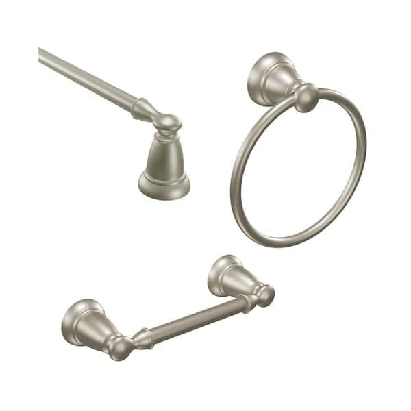 Banbury 3-Piece Bath Hardware Set with 24 in. Towel Bar, Toilet Paper  Holder, and Towel Ring in Brushed Nickel