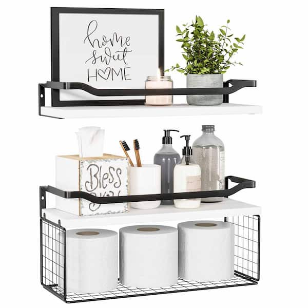 Unbranded 15.7 in. W x 6 in. D Black and White Wood Floating Decorative Wall Shelf