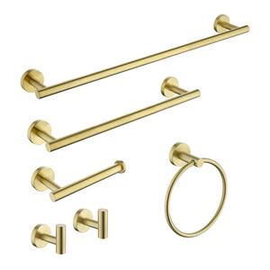 Brushed Gold Bathroom Stainless Steel Round Wall Mounted Includes Hand Towel Bar, Toilet Paper Holder, Robe Towel Hooks