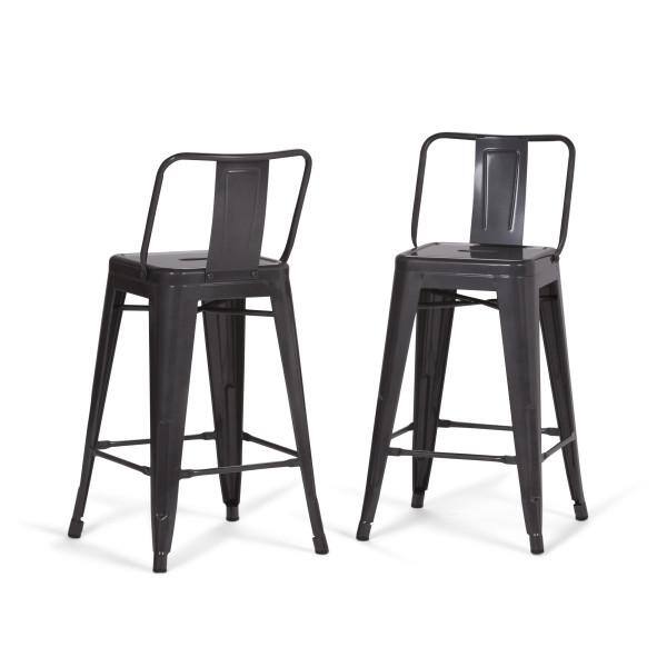 Rayne 24" Gray Industrial Metal Counter Stool, Set of 2